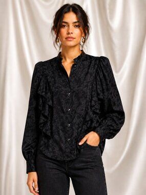 Isabel Marant Vepia Black Jacquard Ruffle Blouse | FR 40 / US 8 | NWT